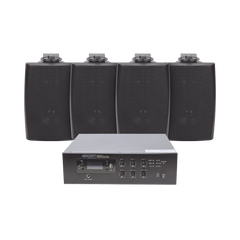 KIT de Amplificador de 120W para Escritorio | 4 Altavoces de Pared color Negro 2.5W - 20W | Sistema 70/100V