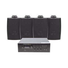 KIT de Amplificador de 120W para Escritorio | 4 Altavoces de Pared color Negro 2.5W - 20W | Sistema 70/100V