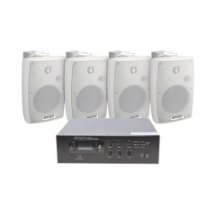 KIT de Amplificador de 120W para Escritorio | 4 Altavoces de Pared color Blanco 2.5W - 20W | Sistema 70/100V