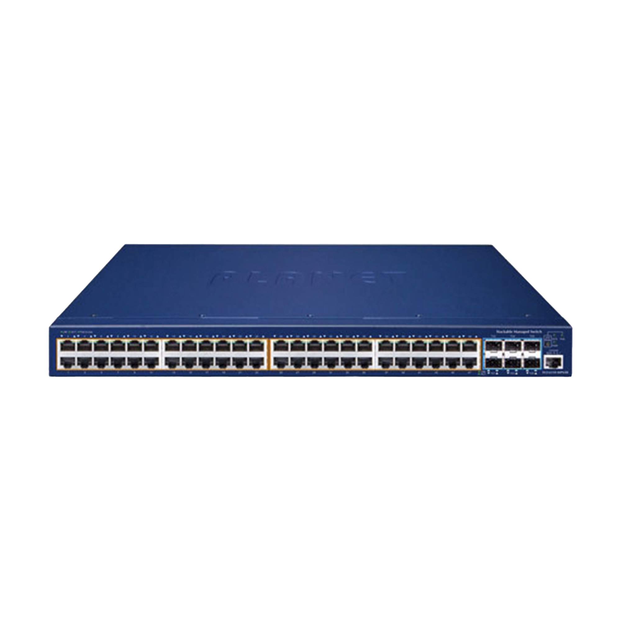 Switch Administrable Stacking Capa 3, 48 Puertos PoE Gigabit 802.3at, 6 Puertos SFP de 10 G, Entrada de Alimentación Redundante de 55 V cc.