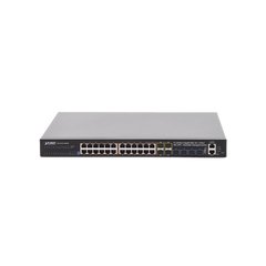 Switch Administrable L3 Stacking 10/100/1000T 24 puertos PoE802.3at, 4 puertos 10G SFP+ 370 W