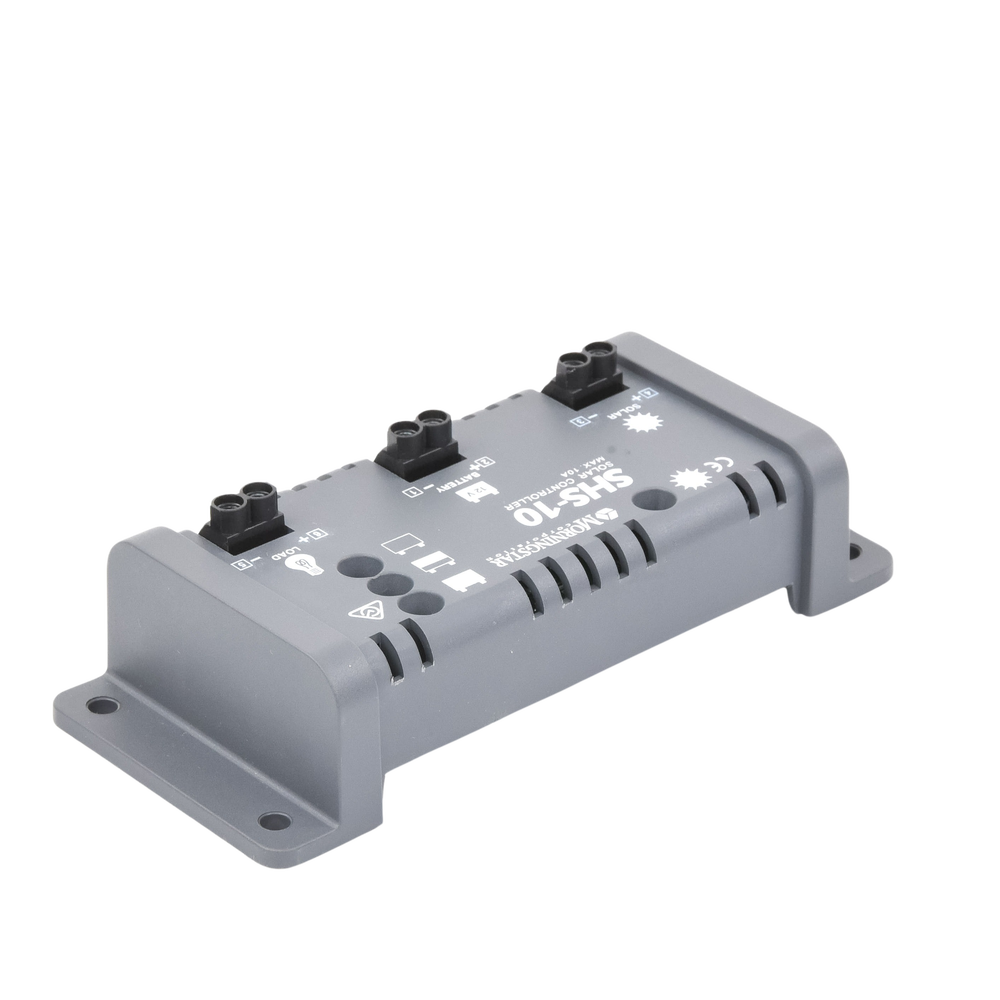 Controlador de Carga Solar PWM 10 A / 12 VCC / Desconexión Automática / IP22 / Protección Integral / Bajo Consumo 8 mA
