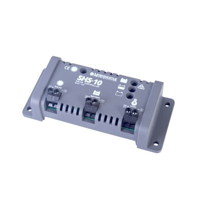Controlador de Carga Solar PWM 10 A / 12 VCC / Desconexión Automática / IP22 / Protección Integral / Bajo Consumo 8 mA