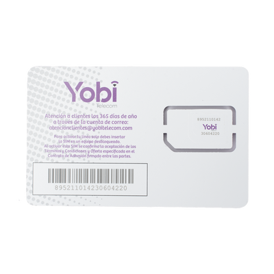 SIM Yobi para dispositivos móviles 3G/4G con recarga de 10GB cada mes durante 1 año de servicio (solo datos)
