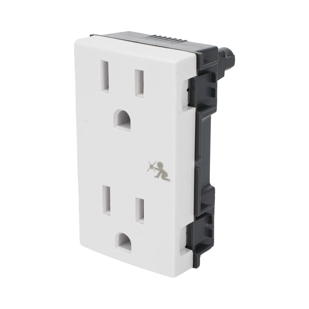 Módulo Dúplex de Contactos Eléctricos 10A 127V Color Blanco / Compatible con Cajas para Pavimento SM-CPAV-2 y SM-CPAV-4 / Requiere Adaptador SM-ADAP-FP para Fijación / Modelo 25424-30