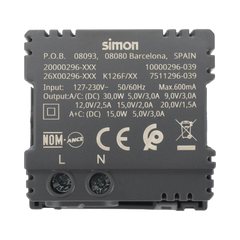 Módulo Doble USB Tipo A+C / Carga Rápida 30W / Color Grafito / Compatible con Torres y Cajas Simon / Modelo: (K126F/14)