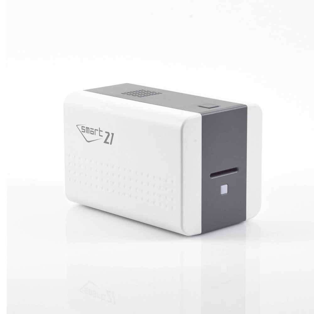 Impresora de Tarjetas Semi- automática SMART21 / Ingreso de Tarjetas Manual/Incluye Ribbon, Software y 100 Tarjetas PVC