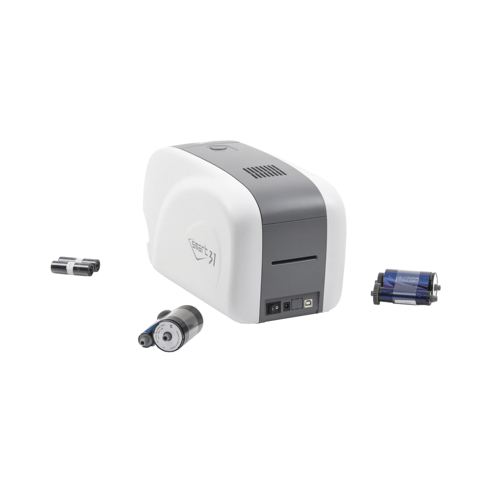 Kit Impresora de tarjetas PVC/ Una Cara /incluye: 2 x Ribbons, 100 Tarjetas PVC, Software, Kit Limpieza, Garantia 3 Años, Mascara de Seguridad UV
