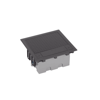Caja de Suelo Simon Serie S / Para Voz, Datos o Contactos Eléctricos / Capacidad para 2 Módulos / Con Registro Integrado para Fijación en Concreto / Profundidad Ajustable de 70 a 100 mm / Alta Resistencia Mecánica y Térm