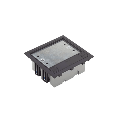 Caja de Suelo Simon Serie S / Para Voz, Datos o Contactos Eléctricos / Capacidad para 2 Módulos / Con Registro Integrado para Fijación en Concreto / Profundidad Ajustable de 70 a 100 mm / Alta Resistencia Mecánica y Térm