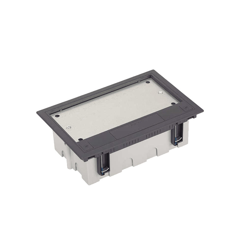 Caja Para Instalación en Pavimento para Voz, Datos o Contactos Eléctricos / Capacidad para 4 Módulos / Espacio Embellecedor en la Tapa / Profundidad Ajustable de 70 a 100 mm (2.76 a 3.94 pulgadas) / Los Módulos se Adquieren Aparte / Incluye Registro