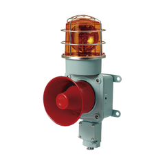 Combinación de luz de advertencia giratoria color Ámbar con bocina eléctrica para aplicaciones de la industria a 24 VCD, máx. 120 dB