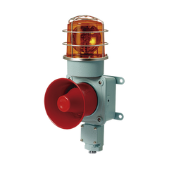 Combinación de luz de advertencia giratoria color Ámbar con bocina eléctrica para aplicaciones de la industria a 24 VCD, máx. 120 dB