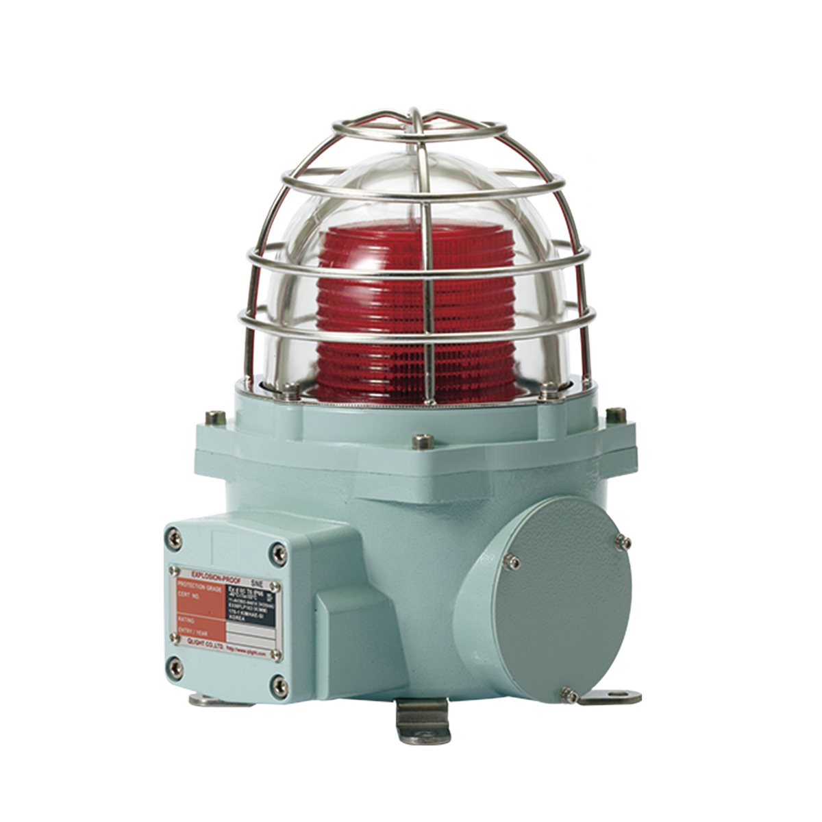 Baliza con luz LED color Rojo con patrón de destello fijo o flasheante, ideal para zonas y áreas peligrosas, opera en un rango de 120 VAC