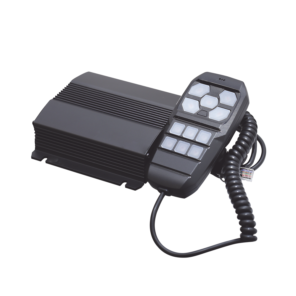 Sirena Vehicular de 100W de Potencia, Incluye Controlador Unimando Para Control de Tonos, 4 Salidas Auxiliares y Microfono