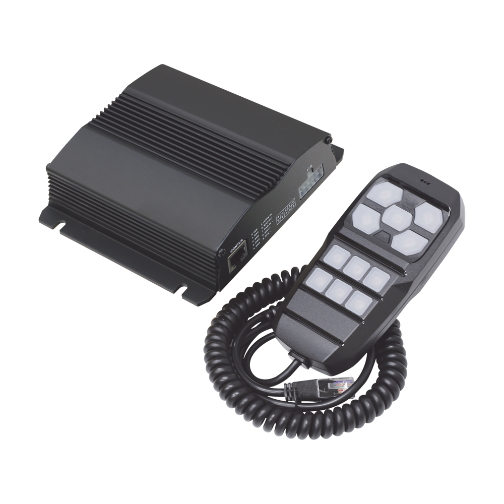 Sirena Vehicular de 100W de Potencia, Incluye Controlador Unimando Para Control de Tonos, 4 Salidas Auxiliares y Microfono