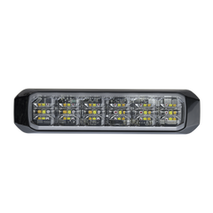 Luz Auxiliar de 18 LED, SAE, Tricolor, Bisel Negro, Rojo/Blanco/Azul, Lente Transparente
