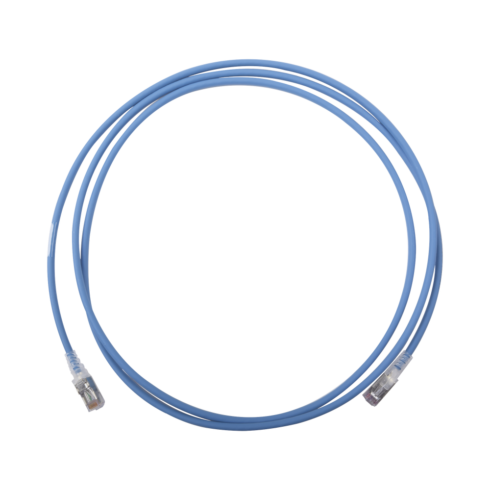 Patch Cord Skinny Cat6A Blindado S/FTP, 2.13 Metros (7 Pies), Diámetro Reducido 28 AWG, Color Azul