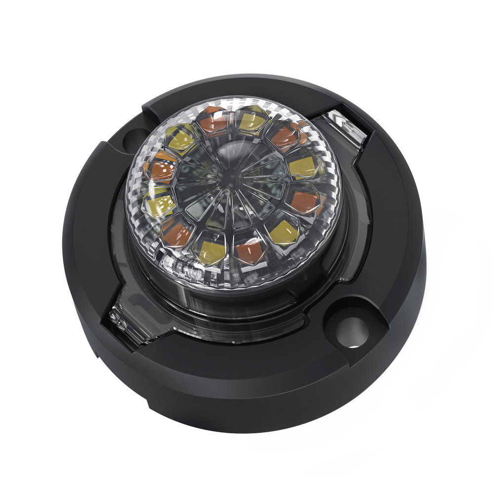 Estrobo Oculto de 12 LED, Rojo/Azul, Lente Transparente, Bisel Negro