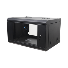 Gabinete de Pared de 6U con Puerta de Cristal Templado, 455 mm de Profundidad Total, Rack de 19in, Acero Reforzado Color Negro.
