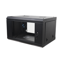 Gabinete de Pared de 6U con Puerta de Cristal Templado, 455 mm de Profundidad Total, Rack de 19in, Acero Reforzado Color Negro.