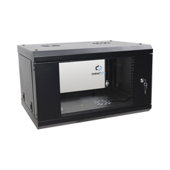 Gabinete de Pared de 6U con Puerta de Cristal Templado, 455 mm de Profundidad Total, Rack de 19in, Acero Reforzado Color Negro.