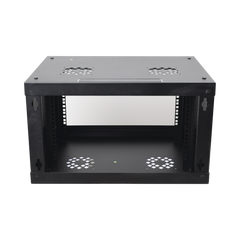 Gabinete de Pared de 6U con Puerta de Cristal Templado, 455 mm de Profundidad Total, Rack de 19in, Acero Reforzado Color Negro.
