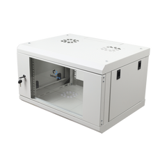 Gabinete de Pared de 6U con Puerta de Cristal Templado, 455 mm de Profundidad Total, Rack de 19'', Acero Reforzado Color Gris Mate