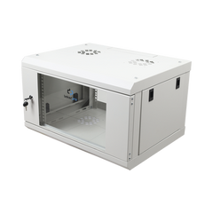 Gabinete de Pared de 6U con Puerta de Cristal Templado, 455 mm de Profundidad Total, Rack de 19'', Acero Reforzado Color Gris Mate