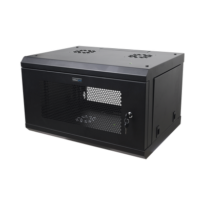 Gabinete de Pared de 6U con Puerta Perforada, 455 mm de Profundidad Total, Rack de 19'', Acero Reforzado Color Negro