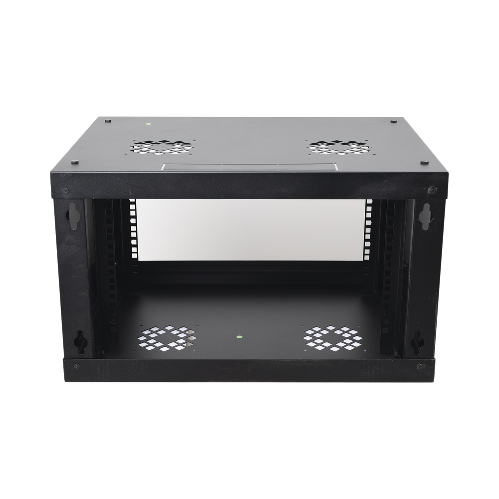Gabinete de Pared de 6U con Puerta Perforada, 455 mm de Profundidad Total, Rack de 19'', Acero Reforzado Color Negro
