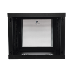 Gabinete de Pared de 9U con Puerta de Cristal Templado, 455 mm de Profundidad, Rack de 19'', Acero Reforzado Color Negro.