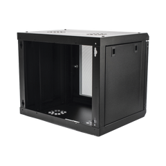 Gabinete de Pared de 9U con Puerta de Cristal Templado, 455 mm de Profundidad, Rack de 19'', Acero Reforzado Color Negro.