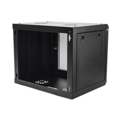Gabinete de Pared de 9U con Puerta de Cristal Templado, 455 mm de Profundidad, Rack de 19'', Acero Reforzado Color Negro.