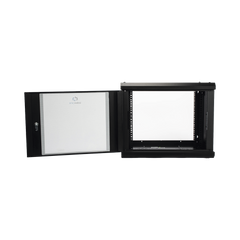 Gabinete de Pared de 9U con Puerta de Cristal Templado, 455 mm de Profundidad, Rack de 19'', Acero Reforzado Color Negro.