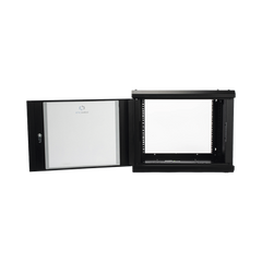 Gabinete de Pared de 9U con Puerta de Cristal Templado, 455 mm de Profundidad, Rack de 19'', Acero Reforzado Color Negro.