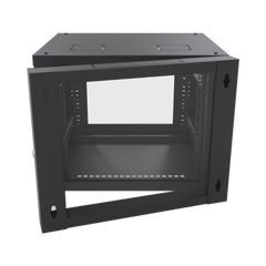 Gabinete Abatible de Pared (Con Marco Trasero) con Rack 19" de 12 Unidades. Ventana de Cristal Templado.