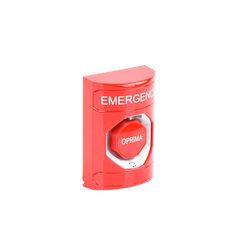 Botón de Emergencia, Texto en Español, Color Rojo, Acción Mantenida, Girar para Restablecer y LED Multicolor
