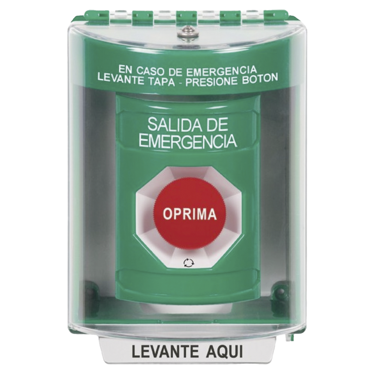 Botón Multipropósito, Salida De Emergencia, Girar Para Reset, Español, Cubierta De Policarbonato, 2 Relevadores NO/NC, Interior/Exterior