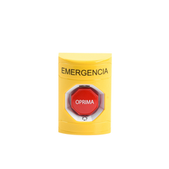 Botón de Emergencia en Español, Color Amarillo, Acción Mantenida, Girar para Restablecer y LED Multicolor