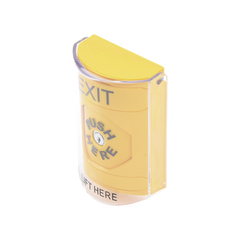 Botón de Salida, Texto en Ingles, Tapa Protectora de Policarbonato Súper Resistente, Llave para restablecer, Bocina integrada de Advertencia
