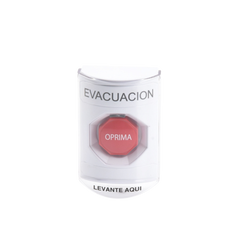 Botón de Evacuación, Texto en Español, Tapa Protectora de Policarbonato Súper Resistente, Restablecimiento con Llave