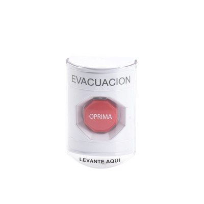 Botón de Evacuación, Texto en Español, Tapa Protectora de Policarbonato Súper Resistente, Restablecimiento con Llave