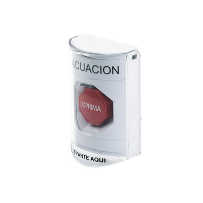 Botón de Evacuación, Cubierta de Policarbonato Súper Resistente de Superficie con Espaciador, Restablecimiento con Llave, Con Bocina de Advertencia