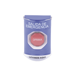 Botón de Salida de Emergencia, Texto en Español, Tapa Protectora de Policarbonato Súper Resistente, Restablecimiento con Llave