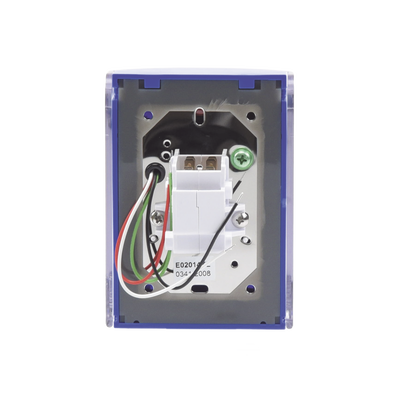 Botón Multipropósito, Color Azul, De Superficie, Con Tapa De Policarbonato, Con Bocina Pre Alarma, Para Interior, Llave Para Restablecer, Texto De Emergencia, Ingles