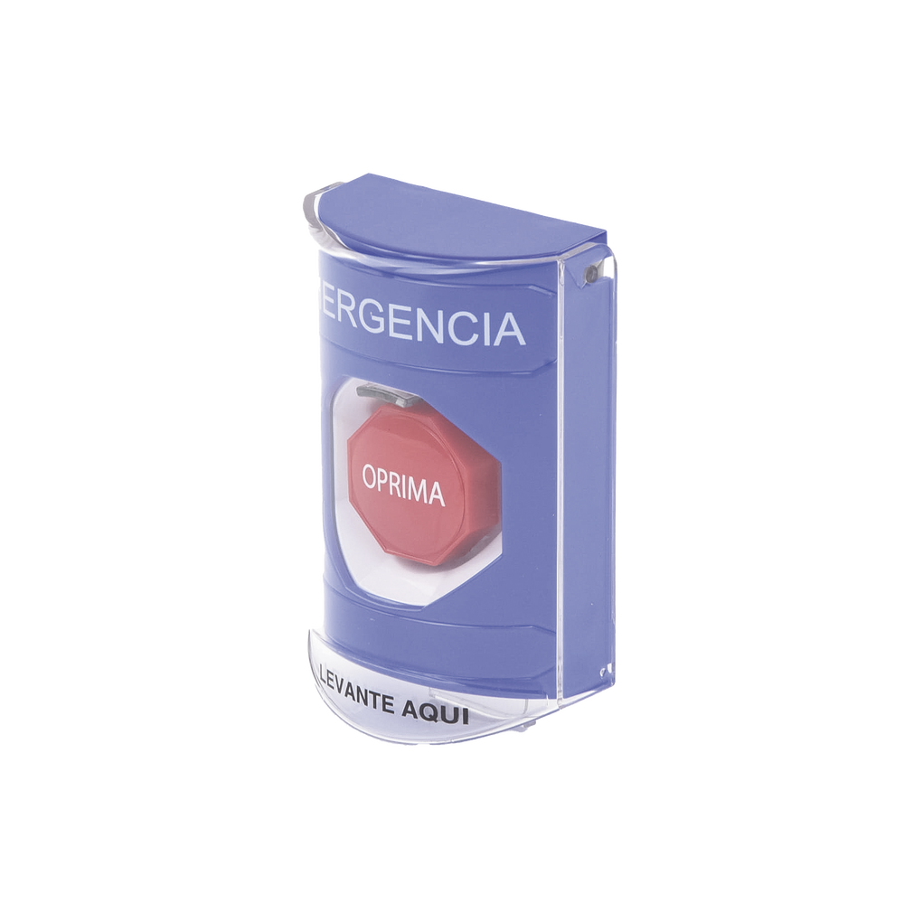 Botón Multipropósito, Color Azul, De Superficie, Con Tapa De Policarbonato, Con Bocina Pre Alarma, Solo Interior, Llave Para Restablecer, Texto De Emergencia, Español