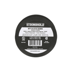 Cinta Eléctrica STRONGHOLD para Aislar, de PVC, Uso General Reparación y Mantenimiento, Grosor de 0.18mm (7 mil), Ancho de 19mm, y 18m de Largo, Color Negro