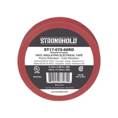 Cinta Eléctrica STRONGHOLD para Aislar, de PVC, Uso General Reparación y Mantenimiento, Grosor de 0.18mm (7 mil), Ancho de 19mm, y 20.12m de Largo, Color Rojo