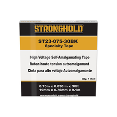 Cinta Eléctrica STRONGHOLD para Aislar de Caucho EPR, Autofusionable, Uso Industrial en Uniones de Alto Voltaje y Temperatura, Grosor 0.76mm (30 mil), Ancho 19mm, y 9.1m Largo, Color Negro.